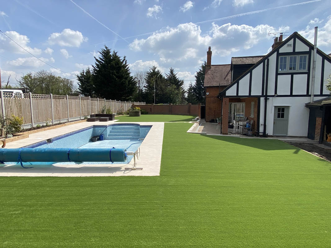 Brentwood pool artificial grass completed
