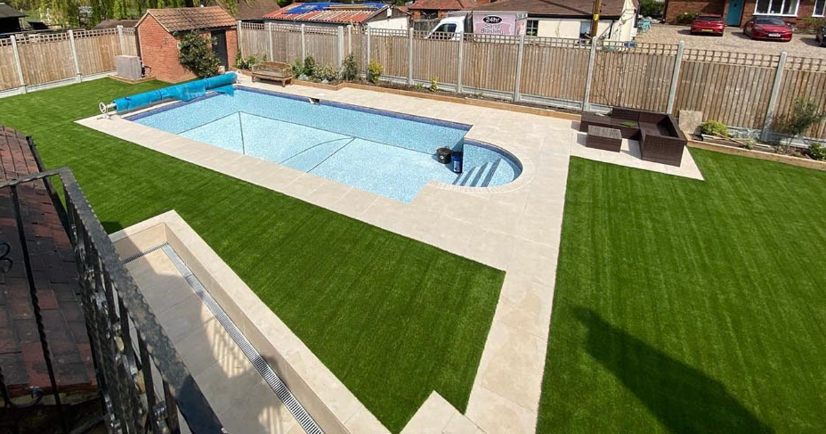 Swimming Pool Artificial Grass Installation in Brentwood (Case Study)